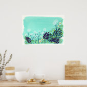 Aqua Blue Wild Field Artiest Waterverf Schilderen Poster (Keuken)