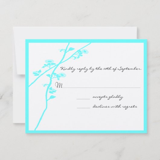 Aqua Blue Wild Flower Branch Wedding RSVP (Achterkant)