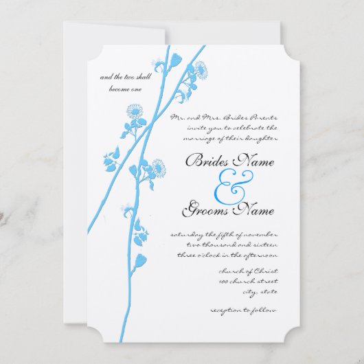 Aqua Blue Wildflower Branch Rustic Wedding Kaart (Voorkant)