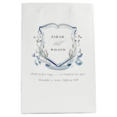Aqua Blue Wildflower Waterverf Crest Wedding Medium Cadeauzakje (Voorkant)
