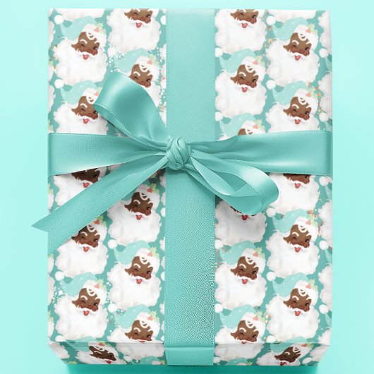 Aqua Blue  Wink Black Kerstmis Cadeaupapier