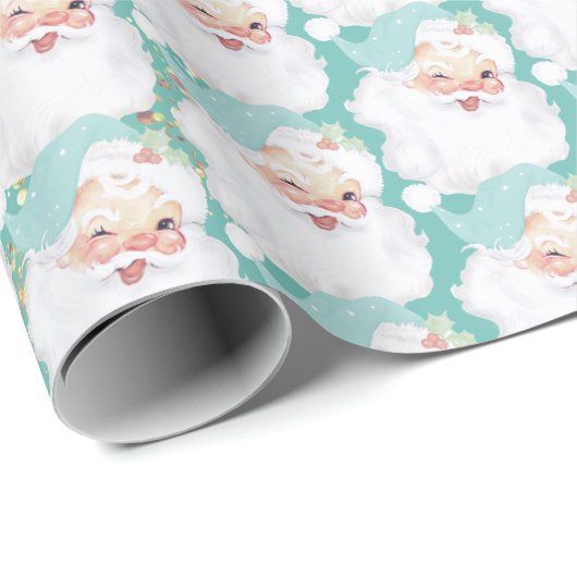 Aqua Blue  Wink Santa Claus kerstcadeau Cadeaupapier (Rol Hoek)