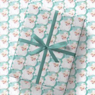 Aqua Blue  Wink Santa Claus kerstcadeau Cadeaupapier
