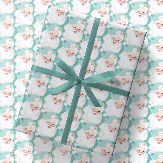 Aqua Blue  Wink Santa Claus kerstcadeau Cadeaupapier
