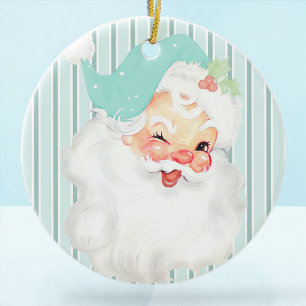 Aqua Blue  Winking Santa Kerstboom Keramisch Ornament