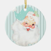 Aqua Blue Winking Santa Kerstboom Keramisch Ornament (Voorkant)