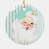 Aqua Blue Winking Santa Kerstboom Keramisch Ornament (Achterkant)