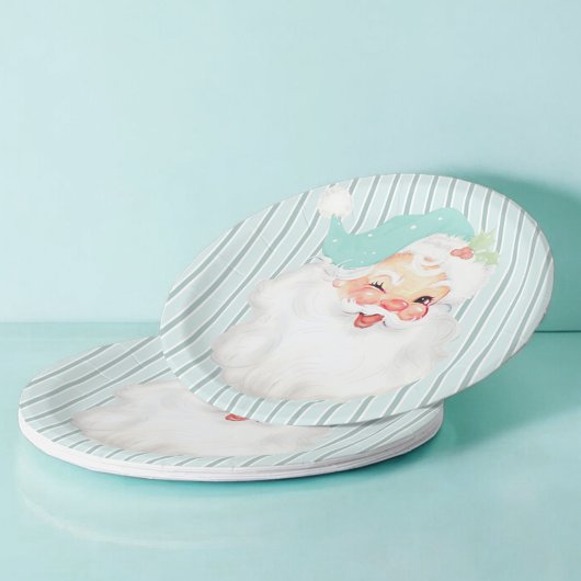 Aqua Blue Winking Santa Kerstparty Papieren Bordje