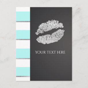 Aqua Blue & Witte Nep Zilver Glans Lippen Evenemen Briefkaart