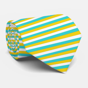 Aqua Blue, Yellow and White Stripes Stropdas