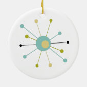 Aqua Blue Yellow Atomic Age Starburst Mid Century Keramisch Ornament (Achterkant)