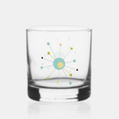 Aqua Blue Yellow Atomic Age Starburst Mid Century Whisky Glas (Achterkant)