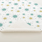 Aqua Blue Yellow Atomic Pattern Mid Century Modern Sherpa Deken (3/4)