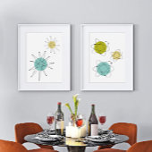 Aqua Blue Yellow Atomic Starburst Atom Mid Century Muurkunst Sets