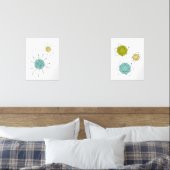 Aqua Blue Yellow Atomic Starburst Atom Mid Century Muurkunst Sets (Slaapkamer)