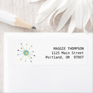 Aqua Blue Yellow Atomic Starburst Mid Century Etiket