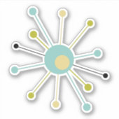 Aqua Blue Yellow Atomic Starburst Mideeuw Retro Sticker (Voorkant)