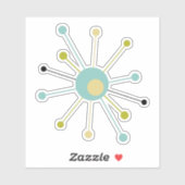 Aqua Blue Yellow Atomic Starburst Mideeuw Retro Sticker (Vel)