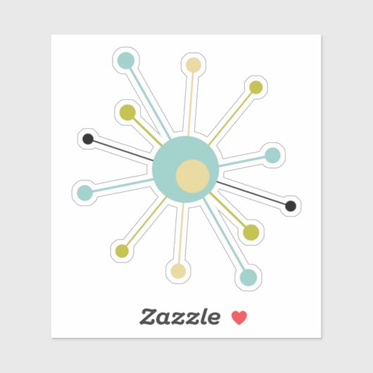 Aqua Blue Yellow Atomic Starburst Mideeuw Retro Sticker (Vel)