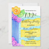 Aqua Blue Yellow Cake Floral 100ste verjaardagsfee Kaart (Voorkant)
