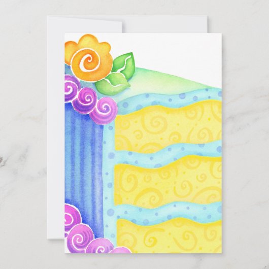 Aqua Blue Yellow Cake Floral 40ste Verjaardagsfees Kaart (Achterkant)