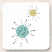 Aqua Blue Yellow Franciscan Starburst Mid-Century Bier Onderzetter (Voorkant)