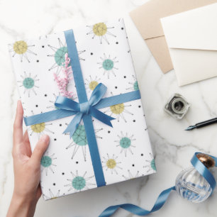 Aqua Blue Yellow Franciscan Starburst Mid Century Cadeaupapier