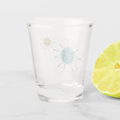 Aqua Blue Yellow Franciscan Starburst Mid Century Shot Glas (Achterkant)