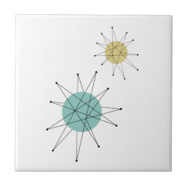 Aqua Blue Yellow Franciscan Starburst Mid Century Tegeltje