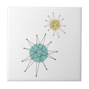 Aqua Blue Yellow Franciscan Starburst Mid Century Tegeltje