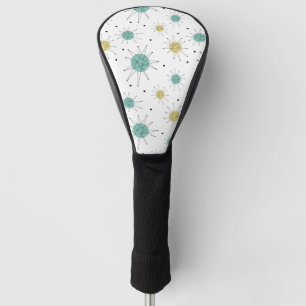 Aqua Blue Yellow Franciscan Starburst, midden eeuw Golfheadcover