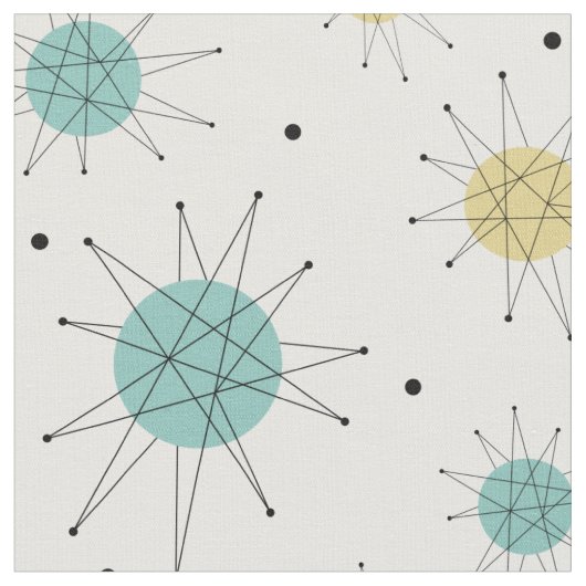 Aqua Blue Yellow Franciscan Starburst, midden eeuw Stof (Close Up)