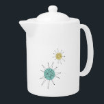 Aqua Blue Yellow Franciscan Starburst, midden eeuw Theepot<br><div class="desc">Deze geweldige moderne theepot uit het midden van de eeuw kenmerkt Franciscan starbursts in aqua blauw en geel. Maak een retro verklaring als je thee drink!</div>