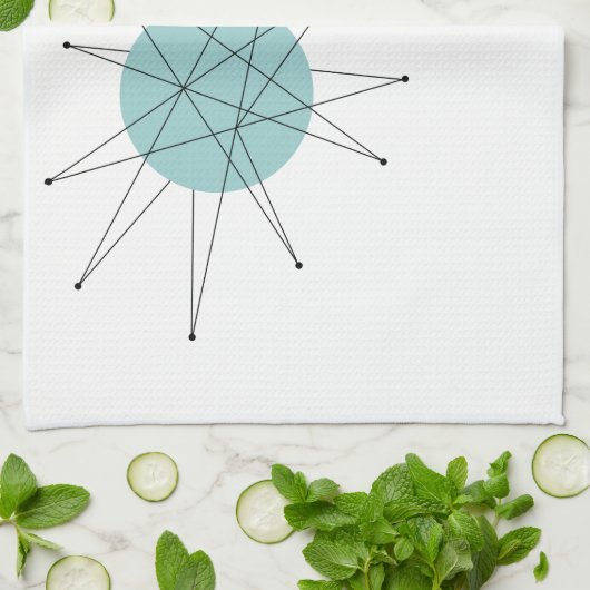 Aqua Blue Yellow Franciscan Starburst Mideeuw Theedoek (Gevouwen)