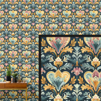 Aqua Blue Yellow Gold Art Nouveau