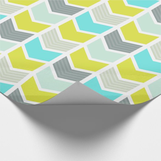 Aqua Blue Yellow Grey Geometric Chevron Pattern Cadeaupapier (Hoek)