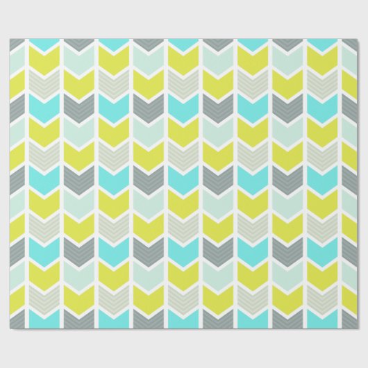 Aqua Blue Yellow Grey Geometric Chevron Pattern Cadeaupapier (Vlak)