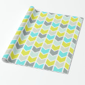 Aqua Blue Yellow Grey Geometric Chevron Pattern Cadeaupapier (Uitgerold)