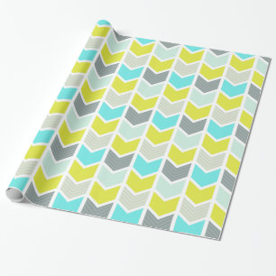 Aqua Blue Yellow Grey Geometric Chevron Pattern Cadeaupapier