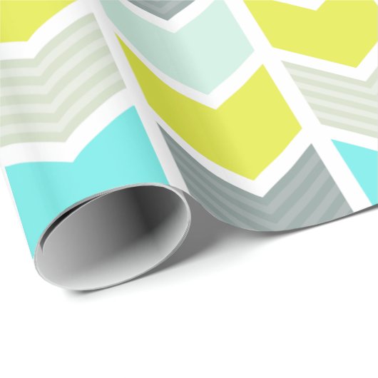 Aqua Blue Yellow Grey Geometric Chevron Pattern Cadeaupapier (Rol Hoek)