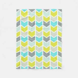 Aqua Blue Yellow Grey Geometric Chevron Pattern Fleece Deken