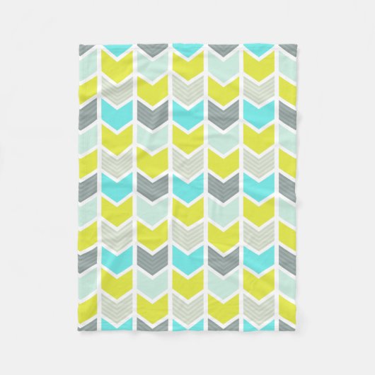 Aqua Blue Yellow Grey Geometric Chevron Pattern Fleece Deken (Voorkant)