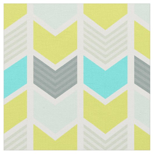 Aqua Blue Yellow Grey Geometric Chevron Pattern Stof (Close Up)