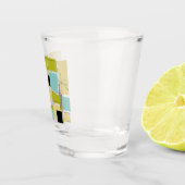 Aqua Blue Yellow Rechthoeken Mid Century Shot Glas (Rechts)