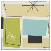 Aqua Blue Yellow Retangs Mid Century Pattern Stof (Close Up)