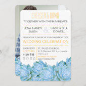 Aqua Blue & Yellow Succulent Modern Chic Wedding Kaart (Voorkant / Achterkant)