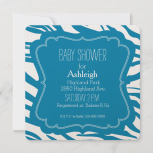 Aqua Blue Zebra Print baby shower Kaart