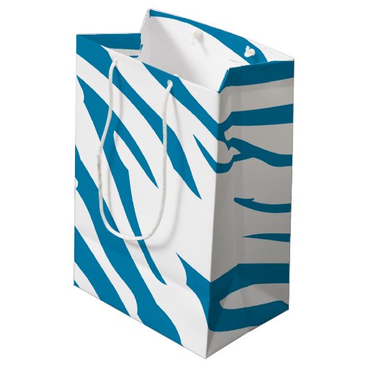 Aqua Blue Zebra Print Medium Cadeauzakje (Achterkant Gekanteld)