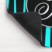 Aqua Blue Zebra Stripes Monogramed Muismatten (Hoek)