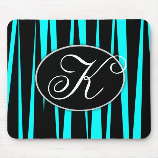 Aqua Blue Zebra Stripes Monogramed Muismatten (Voorkant)